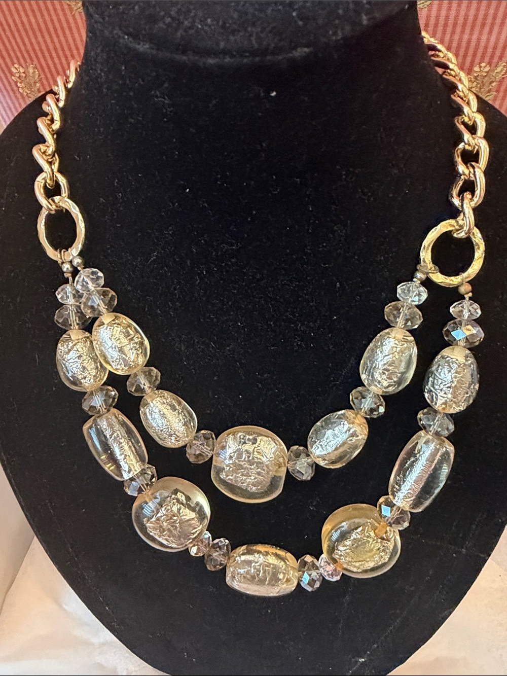Gold-Tone Double Strand Glass Bead Necklace - Elegant Gold Accent